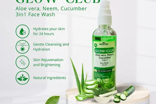 GLOW-CLUB  ALOEVERA, NEEM  CUCUMBER  (3 in 1 FACE WASH)
