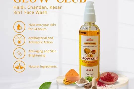 GLOW-CLUB HALDI,CHANDAN,KESAR   (3 in 1 FACE WASH)
