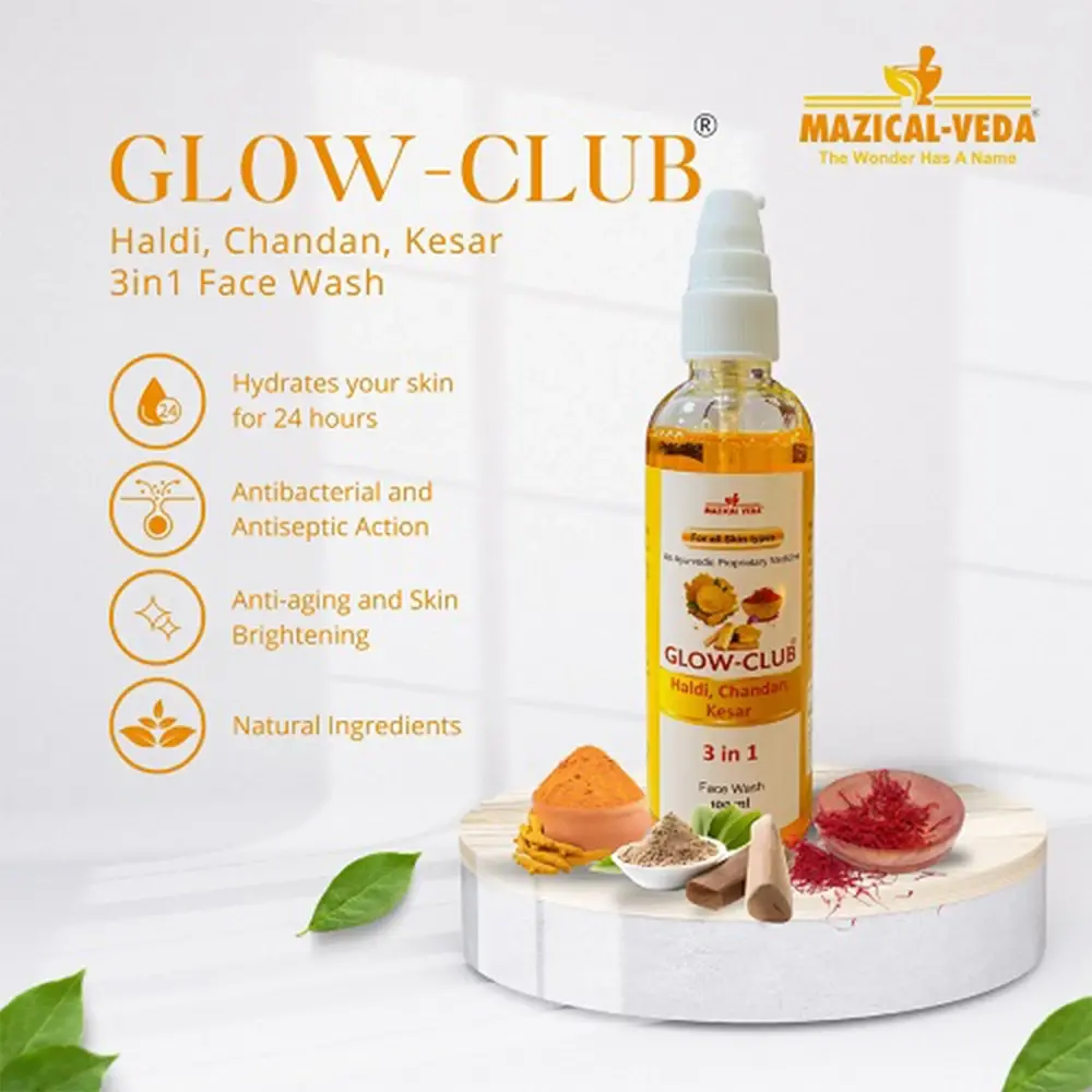 GLOW-CLUB HALDI,CHANDAN,KESAR   (3 in 1 FACE WASH)