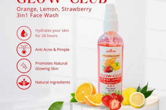 GLOW-CLUB  ORANGE,LEMON,STRAWBERRY (3 in 1 FACE WASH)