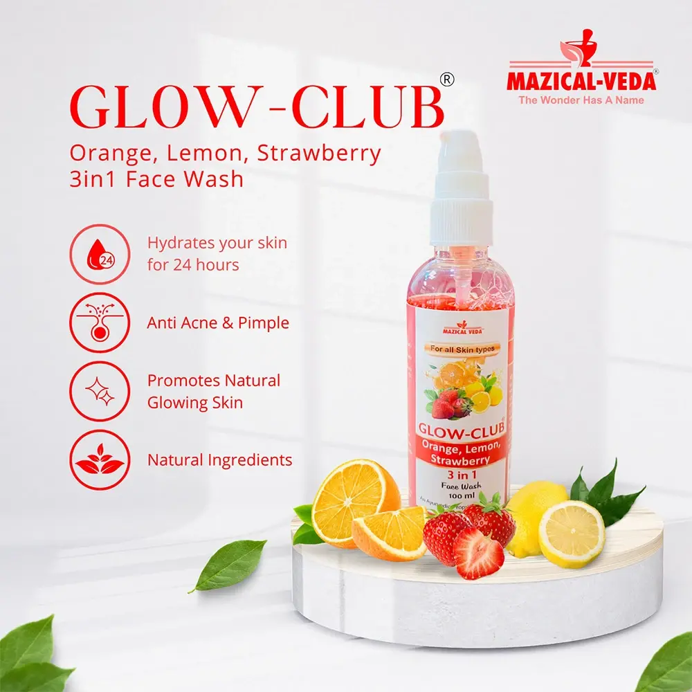 GLOW-CLUB  ORANGE,LEMON,STRAWBERRY (3 in 1 FACE WASH)